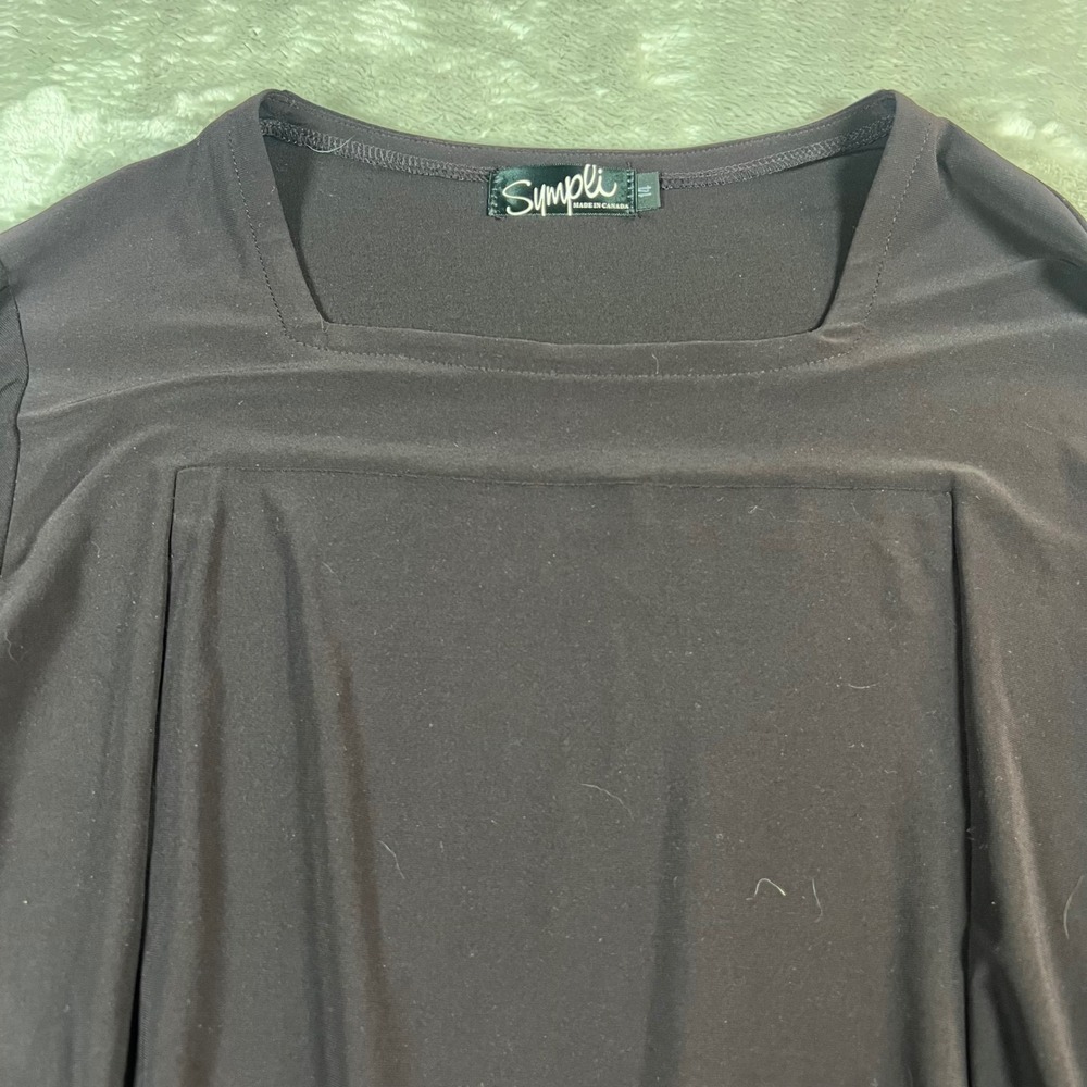 Sympli Women's 14 Tunic Top Brown/Purple Square Neck Pleated Long Sleeve Trapeze